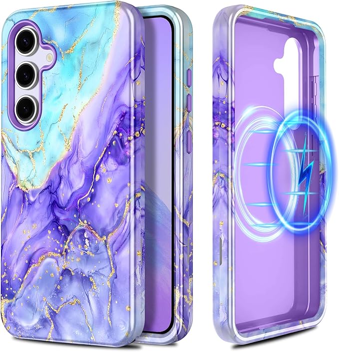 Casetego for Galaxy S25 FE Case,Compatible with MagSafe,[Military Grade Drop Test] Full Body Protection Slim Shockproof Rugged Marble Women Case for Samsung Galaxy S25 FE 6.7 inch,Cobalt Violet