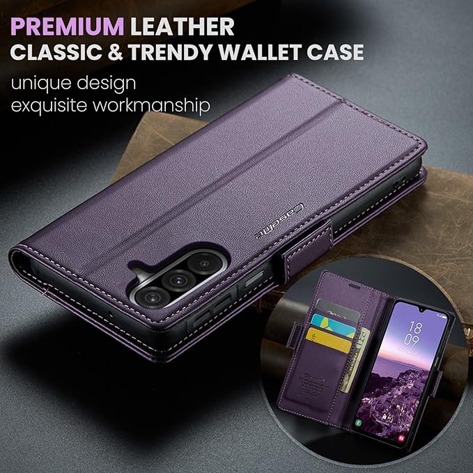 for Samsung Galaxy A26 5G Case, Premium PU Leather Wallet Case Flip Cover with [RFID Blocking][Card Holder][Stand Function] Shockproof Protective for Samsung Galaxy A26, Purple