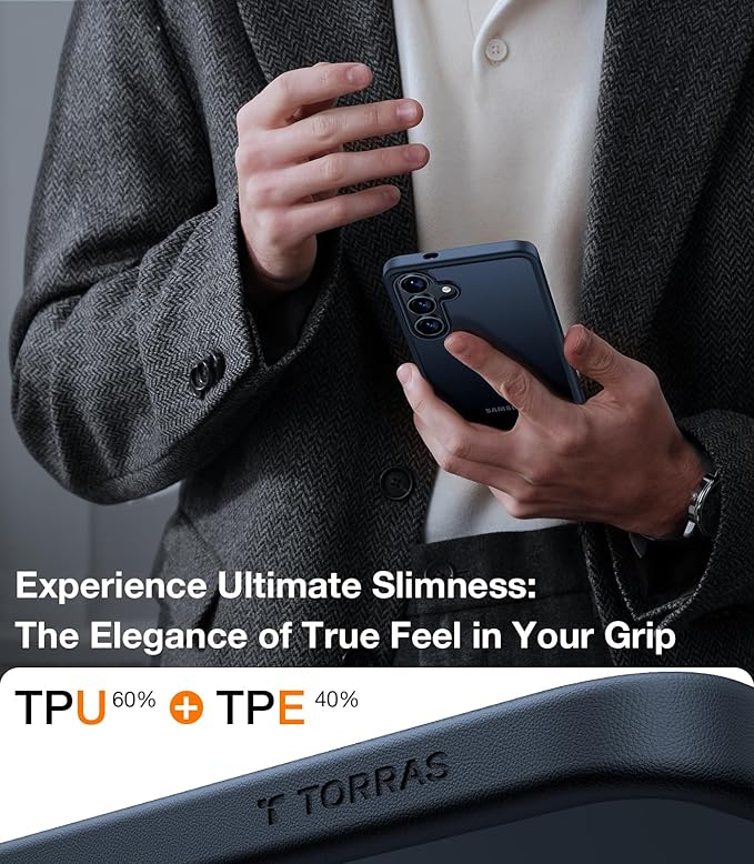 TORRAS Guardian Shockproof for Samsung Galaxy S25 Case, [12FT Military Grade Drop] Thin & Soft Touch for Samsung S25 Case, Translucent Matte Protective Slim Case for Samsung S25, Black