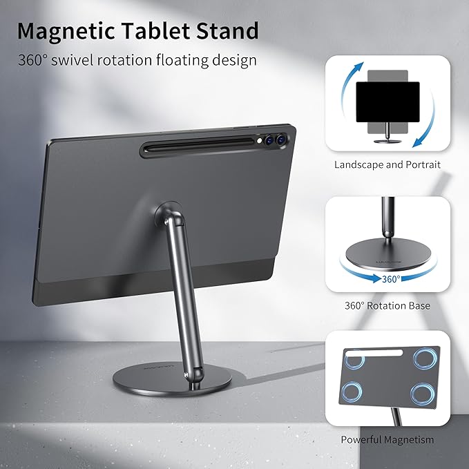 LULULOOK 2025 Magnetic Foldable Stand for Samsung Galaxy Tab S10/S9/S8 Ultra 14.6", Upgraded 360° Rotating Floating Base Full Aluminium Alloy with S-Pen Hole Magnetic Stand for Ultra 14.6 inch