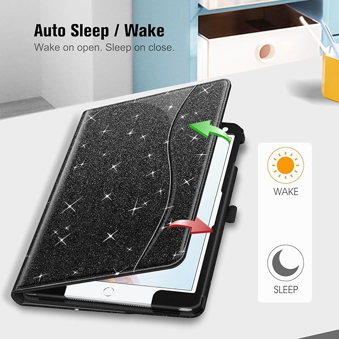 Fintie Case for iPad 9th / 8th / 7th Generation (2021/2020/2019) 10.2 Inch - [Corner Protection] Multi-Angle Viewing Stand Cover with Pocket & Pencil Holder, Auto Sleep Wake, Glittering Black