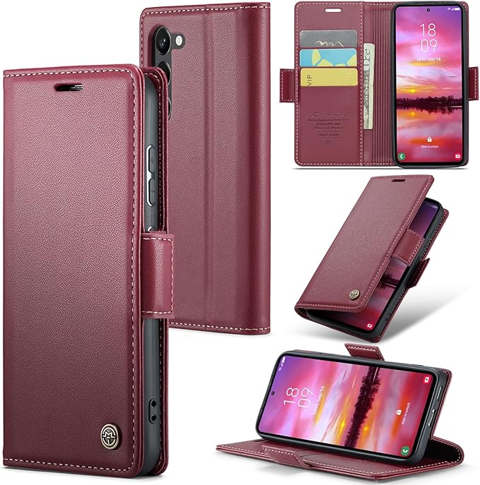 Case for Samsung Galaxy S24 Wallet Case, RFID Blocking PU Leather Flip Folio Cover Card Holder Kickstand Shockproof Phone Case Compatible with Samsung Galaxy S24, Red