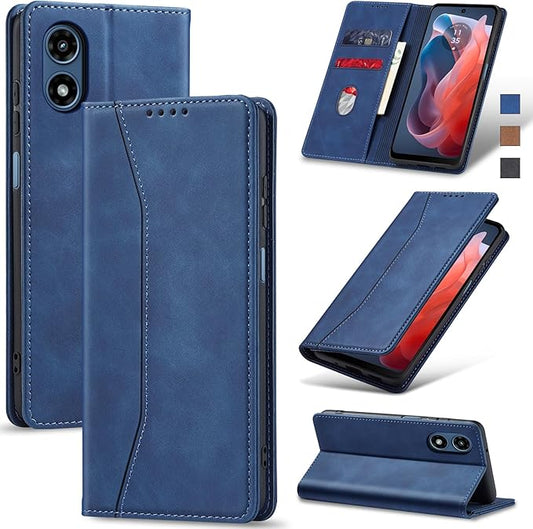 Jasonyu Flip Wallet Case for Moto G Play 4G (2024),Leather Magnetic Folio Cover with Card Holder,Kickstand - TPU Shockproof Durable Protective Phone Case,Blue