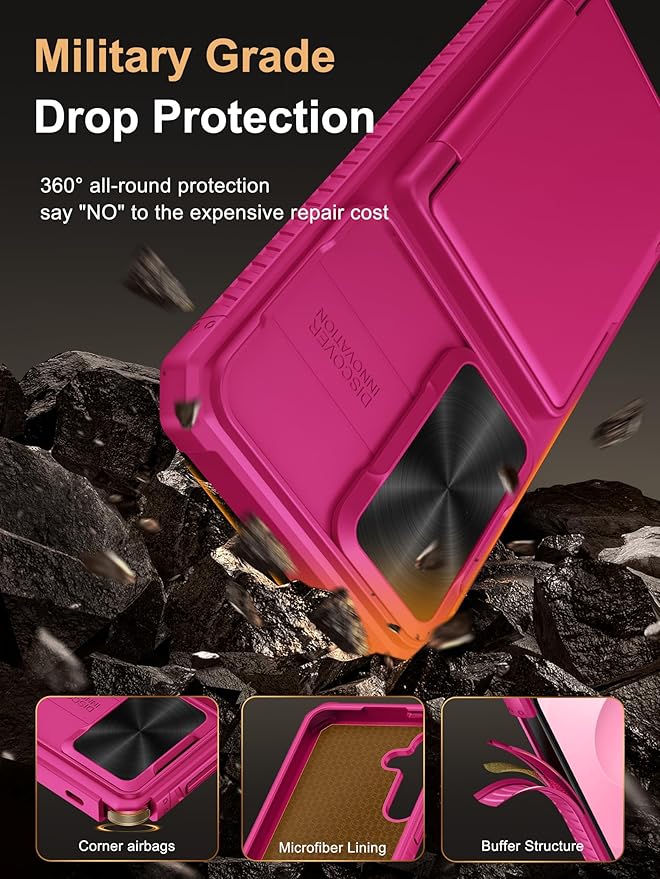 Vihibii for Samsung Galaxy S25+ Plus Wallet Case with Card Holder (4 Cards), [RFID Blocking] & Slide Camera Cover & Raised Edges Protect Screen, Heavy Duty Phone Case for Galaxy S25+ Plus, Hot Pink