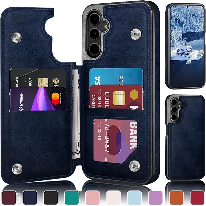 DJDUCK Designed for Samsung Galaxy S25 Plus Case Wallet with Card Holder, [Magnetic Clasp Cover] [RFID Blocking Leather Protection] Shockproof Women Men Cases for Samsung S25 Plus Dark Blue