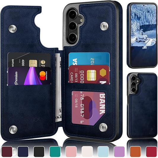 DJDUCK Designed for Samsung Galaxy S25 Plus Case Wallet with Card Holder, [Magnetic Clasp Cover] [RFID Blocking Leather Protection] Shockproof Women Men Cases for Samsung S25 Plus Dark Blue