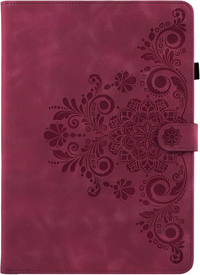 Case for Galaxy Tab A9+ Case 11 Inch, Retro Samsung Galaxy Tab A9 Plus Cover SM-X210/215 with Carved Flap, Magnetic Buckles Design, Stand Function Wine Red