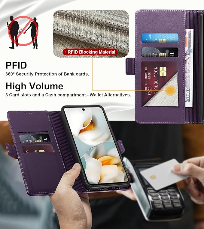 Wallet Flip Case for Google Pixel 9A - [RFID Blocking] Luxury PU Leather Card Holder Magnetic Phone Cover with Kickstand,Shockproof Protective Case,Purple