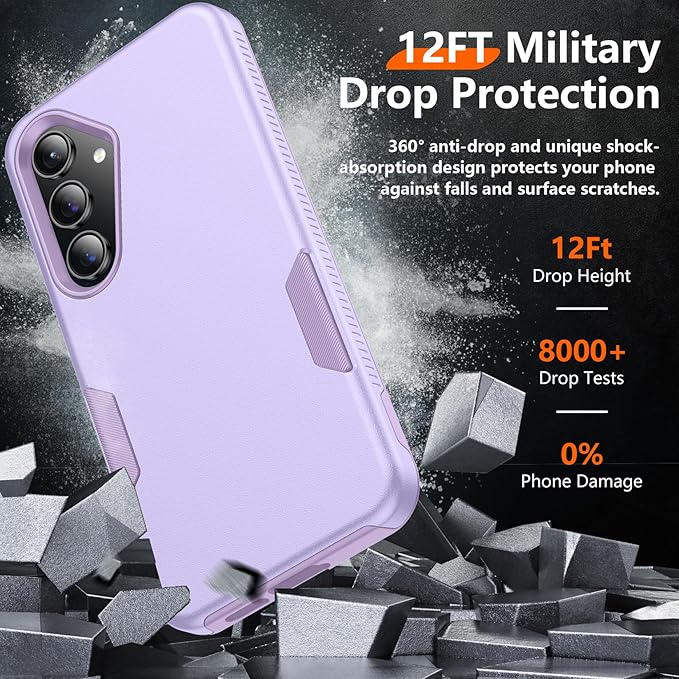 Red2Fire for Samsung Galaxy S24 Case, [Military Grade Drop Protection] Non-Slip Heavy Duty Full Body Shockproof Protection Phone Case for S24 Case 6.2 inch,Light Purple