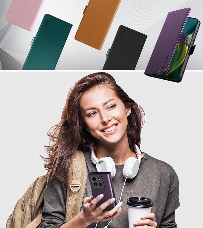 Wallet Flip Case for Moto G 5G (2025) - [RFID Blocking] Luxury PU Leather Card Holder Magnetic Phone Cover with Kickstand,Shockproof Protective Case,Purple