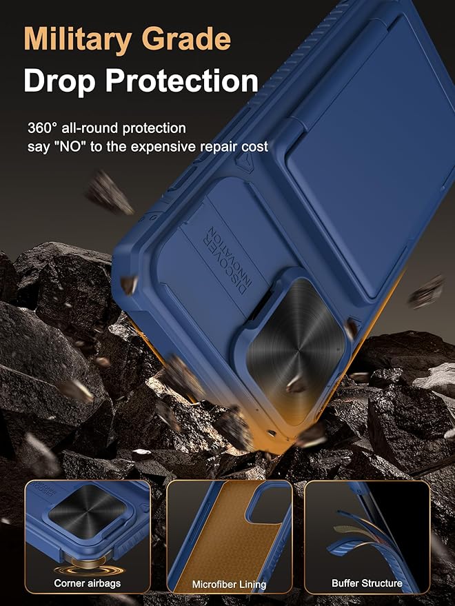 Vihibii for iPhone 16 Pro Max Wallet Case with Card Holder (4 Cards) [RFID Blocking] & Slide Camera Cover & Raised Edges Protect Screen, Shockproof Rugged Cover for iPhone 16 Pro Max, 6.9", Blue