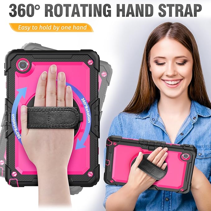 HXCASEAC Case for Lenovo Tab M11/K11 LTE 11’’ with Screen Protector/Pen Holder/Rotating Hand Strap/Stand, Protective M11 Tablet Case (TB-330FU/TB-330XU) Cover 2024, Rose