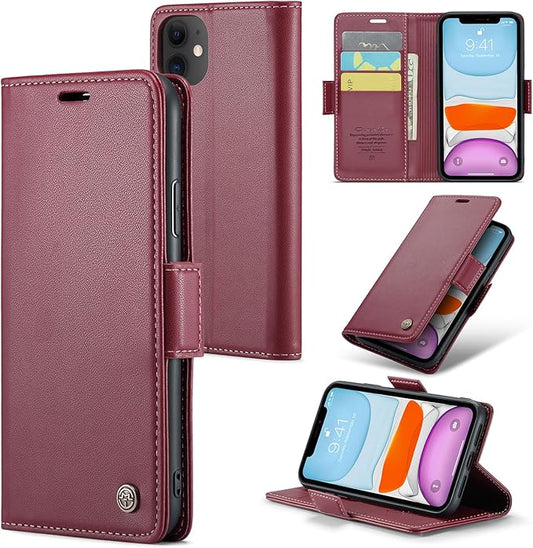 for iPhone 11 Case, Premium PU Leather Wallet Case Flip Cover with [RFID Blocking][Card Holder][Stand Function] Shockproof Protective for iPhone 11, Red