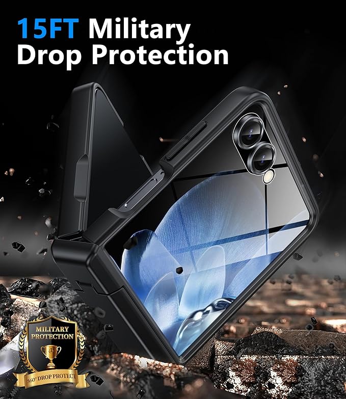 for Samsung Galaxy Z Flip 7 Case Fit for Magsafe [Hinge Protection＆ Kickstand][Built-in Screen Protector][Translucent Matte] 15FT Military Shockproof Full Body Phone Case for Z Flip 7,Black