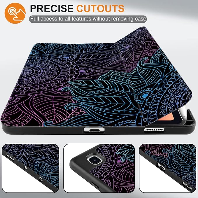 DONGKE Case for Samsung Galaxy Tab S6 Lite 10.4 Inch 2024/2022/2020, Trifold Stand + S Pen Holder + Auto Wake/Sleep + Soft TPU Protective Stand Back Cover, Mandala