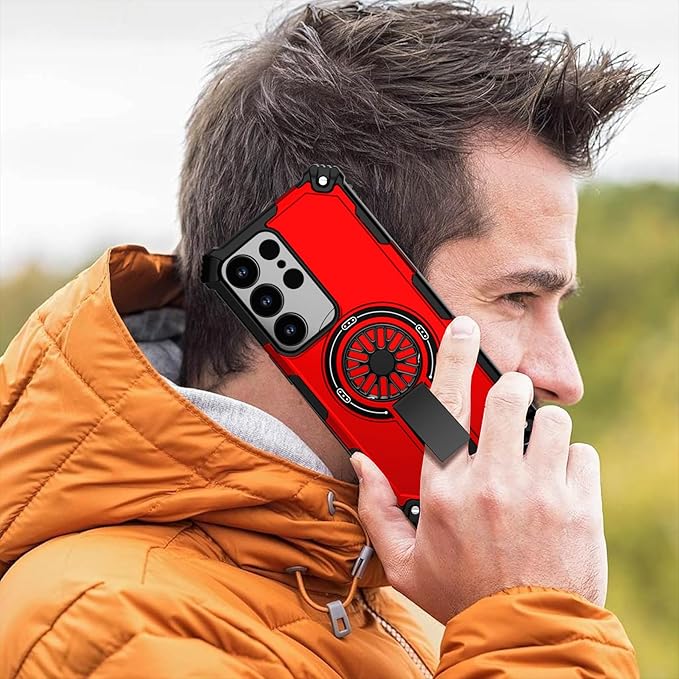 Magnetic Case for Galaxy S24 Ultra, Built-in Stand [Compatible with Mag-Safe] Shockproof Protective Cover Case for Samsung Galaxy S24 Ultra Red