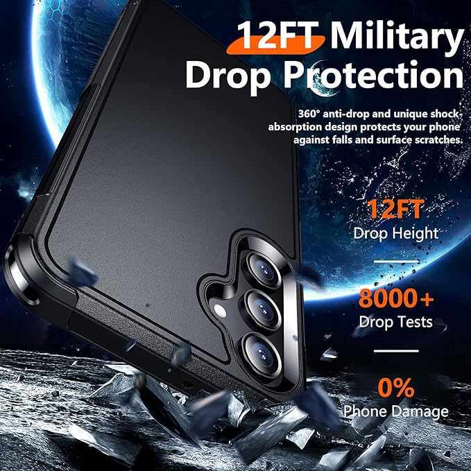 Red2Fire Designed for Samsung Galaxy A16 5G Case, [Military Grade Drop Protection] Non-Slip Heavy Duty Full Body Shockproof Protection Phone Case Galaxy A16 5G Case,Black