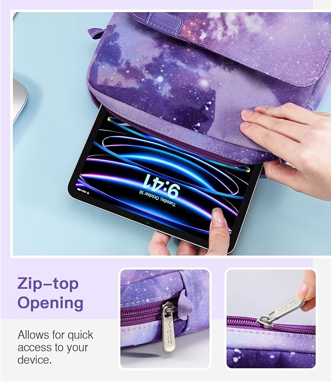 MoKo 12.9 Inch Tablet Sleeve Bag, Fits with 13 Inch New iPad Pro M4 & Air M2 2024, iPad Pro 12.9 M2&M1, Galaxy Tab S8+/S9+ 12.4, Handle Carrying Case with Shoulder Strap, Purple Starry Sky