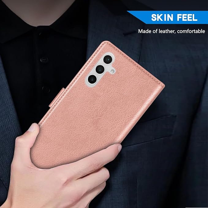 ZZXX for Samsung Galaxy S25 Wallet Case with [RFID Blocking] Card Slot Kickstand Magnetic Closure Leather Flip Fold Protective Phone Case for Samsung Galaxy S25 5G Case Wallet(Rose Gold-6.2 inch)