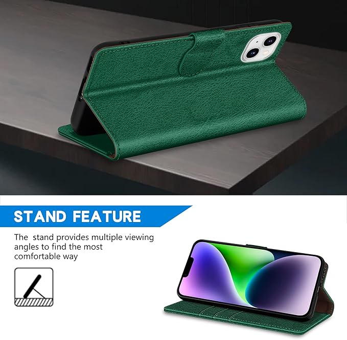 ZZXX for iPhone 14 Plus Wallet Case with [RFID Blocking] Card Slot Kickstand Magnetic Closure Leather Flip Fold Protective Phone Case for iPhone 14 Plus Case Wallet(Green-6.7 inch)