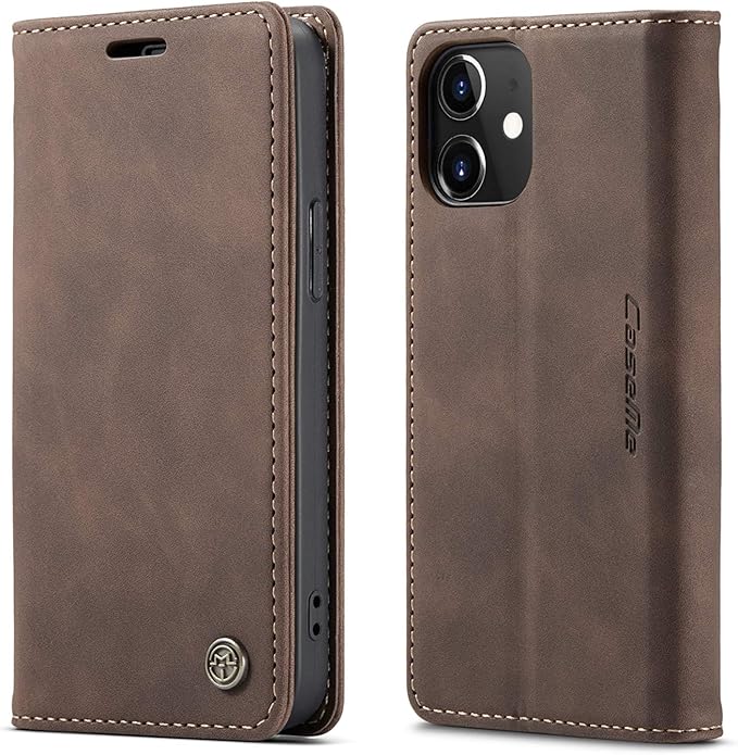 for iPhone 12/12 Pro Case, Flip Wallet Leather Case with Card Holder Magnetic Closure Shockproof Kickstand Protective Phone Cases Cover for iPhone 12 Pro 6,1",Coffee
