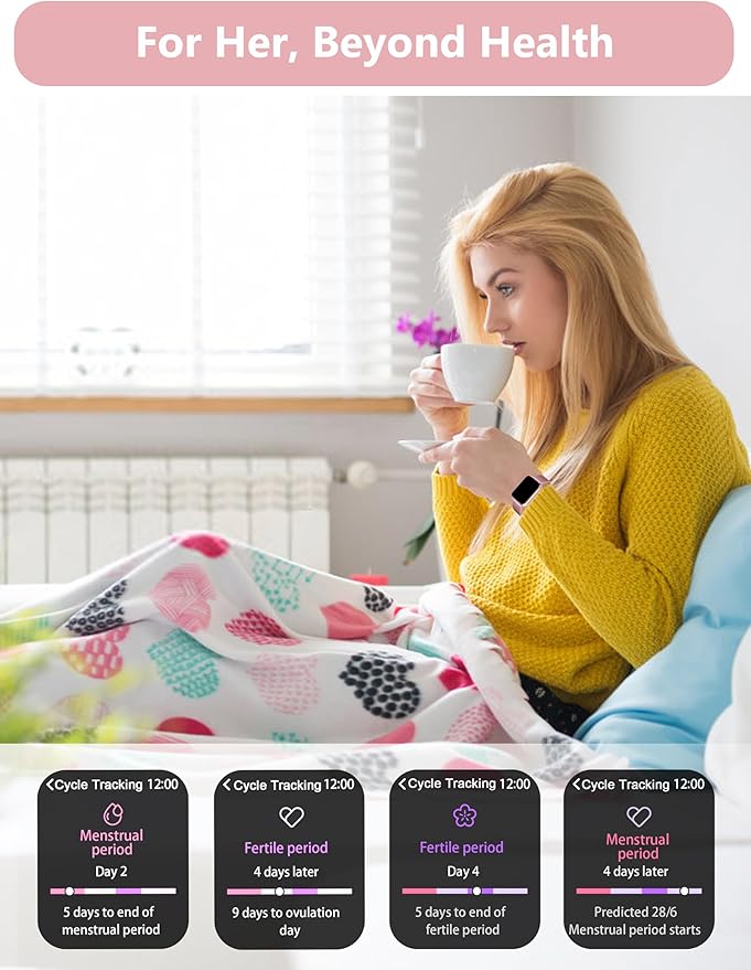 KALINCO Smart Watch Women [2 Bands, 44mm case] Alexa Fitness Tracker, Heart Rate, Sleep, Stress & SpO2 Monitor, IP68 Waterproof Smartwatch, Make/Answer Calls, Compatible with iPhone & Android Phones