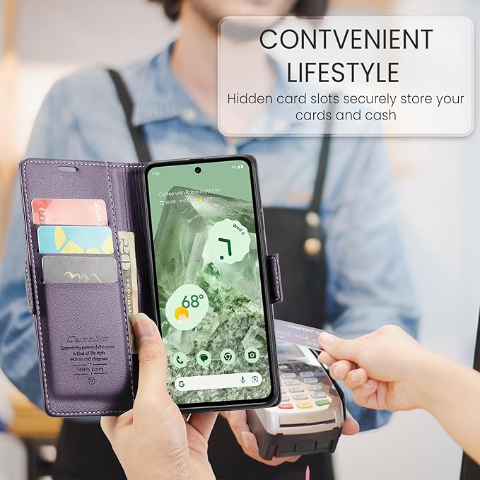 for Google Pixel 8A Case, Premium PU Leather Wallet Case Flip Cover with [RFID Blocking][Card Holder][Stand Function] Shockproof Protective for Google 8A, Purple