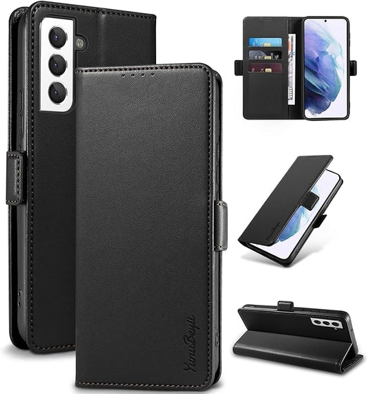 Wallet Flip Case for Samsung Galaxy S21 5G - [RFID Blocking] Luxury PU Leather Card Holder Magnetic Phone Cover with Kickstand,Shockproof Protective Case,Black