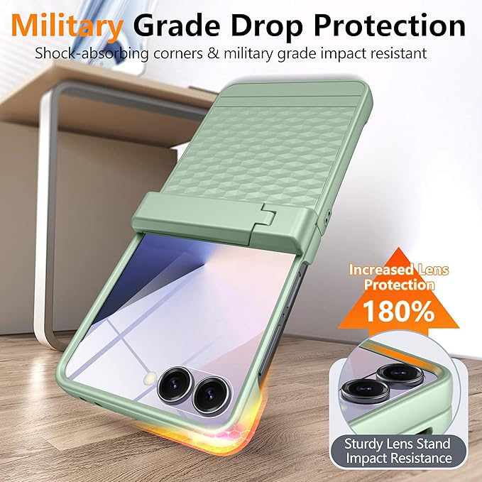 Magnetic for Samsung Galaxy Z Flip 7 Case [Hinge Protection＆Kickstand][Compatible with MagSafe][Built-in Screen Protector] Full-Body Military Protection Phone Case for Samsung Z Flip 7 Mint Green