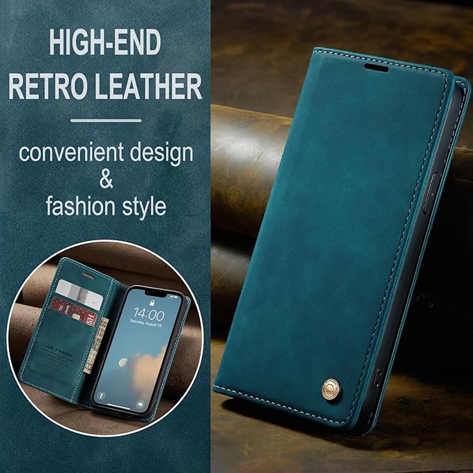QLTYPRI Case for iPhone 16e, Vintage PU Leather Wallet Case Card Slot Kickstand Magnetic Closure Shockproof Flip Folio Cover for iPhone 16e - Blue