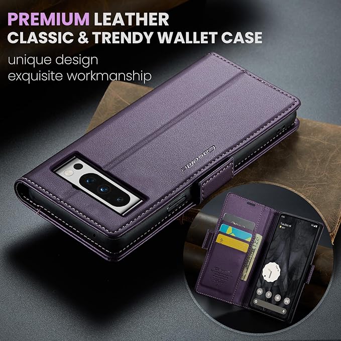 for Google Pixel 8 Pro Case, Premium PU Leather Wallet Case Flip Cover with [RFID Blocking][Card Holder][Stand Function] Shockproof Protective for Google 8 Pro, Purple