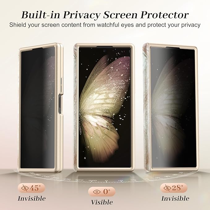 GVIEWIN for Samsung Galaxy Z Fold 7 Case with Privacy Screen Protector [Compatible with Magsafe][Built-in Kickstand] Magnetic Full-Body Hinge Protection Slim Phone Case for Z Fold 7, Pearlescent/Gold
