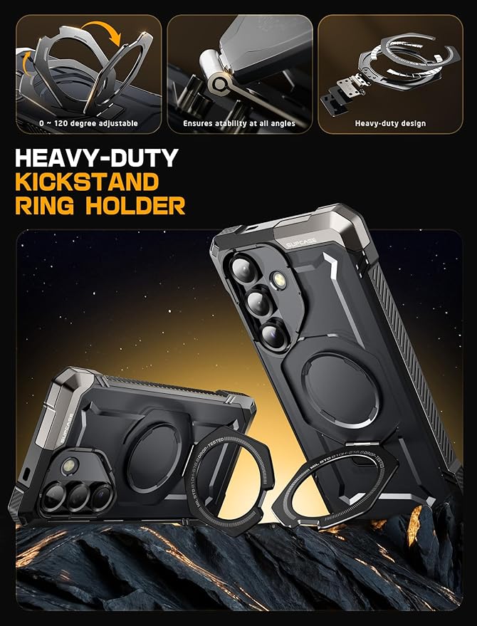 SUPCASE for Samsung Galaxy S25 Case with Stand (Unicorn Beetle Grip), [Compatible with MagSafe] [Military-Grade Drop Protection] Heavy Duty Shockproof Magnetic Phone Case for Galaxy S25 6.2", Black