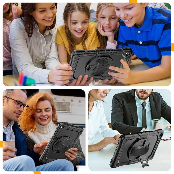 Timecity for Samsung Galaxy Tab A 10.1 Case 2019, Only Fit (SM-T510/ SM-T515/ SM-T517), Drop Proof with Hand Strap Stand Screen Protector Pencil Holder for Galaxy Tab A 10.1 Case - Black