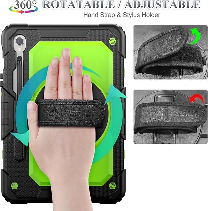 SEYMAC stock Case for Samsung Galaxy Tab S10 Lite / S10 FE / S9 FE 5G / S9 Tablet Case 10.9''/ 11'' Protective with Screen Protector, Pen Holder, 360 Rotate Stand, Hand Strap, Shoulder Strap, Green1