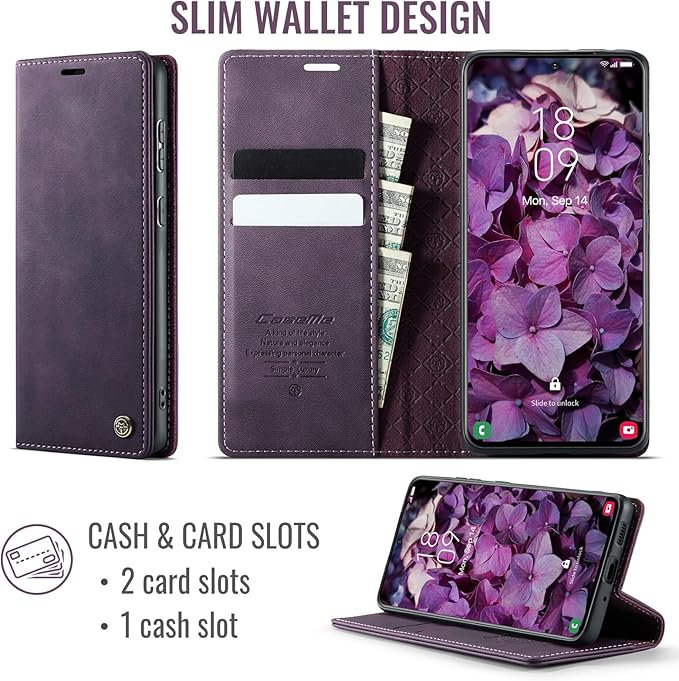 Wallet Case for Samsung Galaxy S21 Plus Leather Wallet Flip Cover with Card Holder, Kickstand, Magnetic Closure, RFID Blocking TPU Shockproof Phone Case Compatible with S21 Plus, Purple