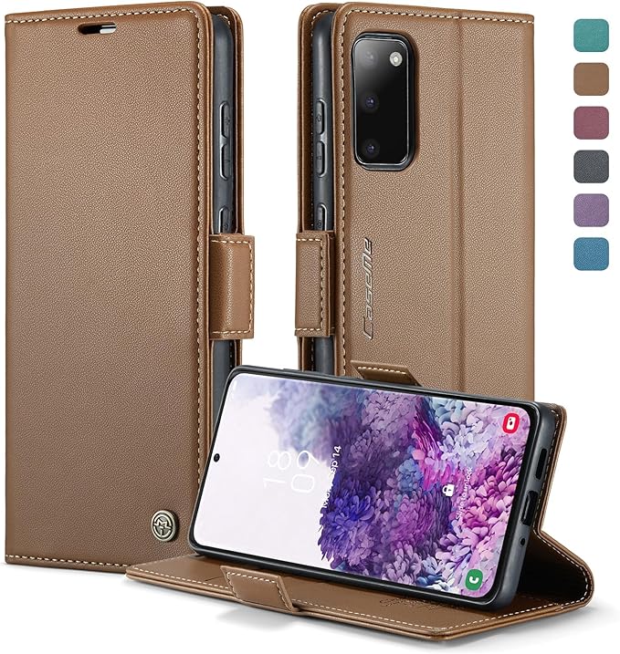 Case for Samsung Galaxy S20 Wallet Case, RFID Blocking PU Leather Flip Folio Cover Card Holder Kickstand Shockproof Phone Case Compatible with Samsung Galaxy S20, Brown