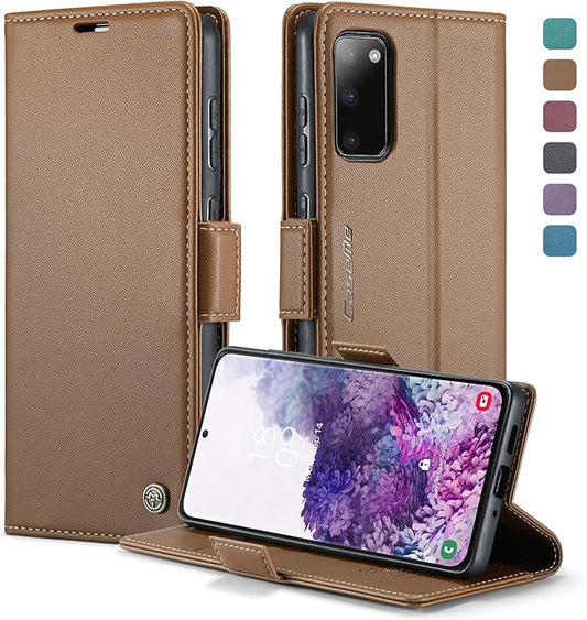 Case for Samsung Galaxy S20 Wallet Case, RFID Blocking PU Leather Flip Folio Cover Card Holder Kickstand Shockproof Phone Case Compatible with Samsung Galaxy S20, Brown
