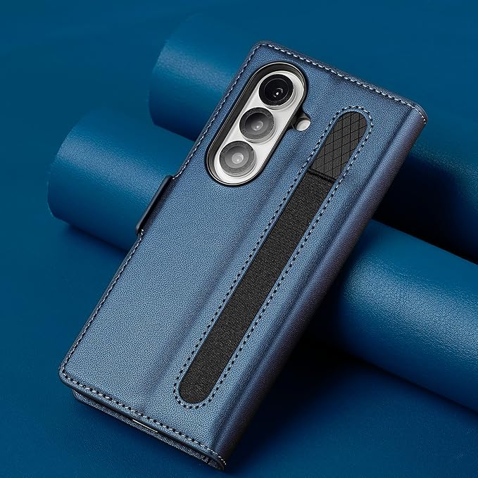 HXY Wallet Case for Samsung Galaxy Z Fold 7 with S Pen Holder, PU Leather Magnetic Flip Case for Men Women with Card Holder Kickstand Shockproof Protection Case for Galaxy Z Fold 7 2025 (Blue)