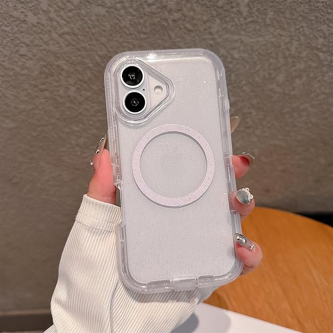 Designed for iPhone 17 Case,[Compatible with Magsafe] [Non-Yellowing] [Without Screen Protector] Shockproof/Dust/Drop Proof 3-Layer Full Body Protection Rugged Heavy Duty Cover, Clear Glitter