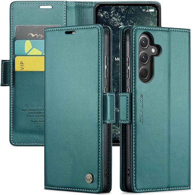 for Samsung Galaxy A35 5G Case, Premium PU Leather Wallet Case Flip Cover with [RFID Blocking][Card Holder][Stand Function] Shockproof Protective for Samsung Galaxy A35, Blue-Green