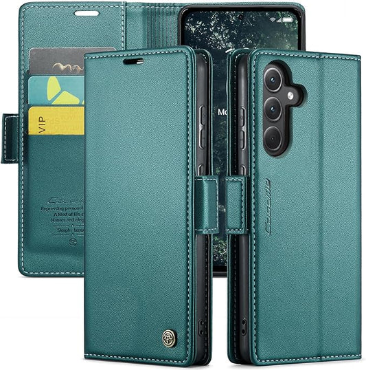 for Samsung Galaxy A35 5G Case, Premium PU Leather Wallet Case Flip Cover with [RFID Blocking][Card Holder][Stand Function] Shockproof Protective for Samsung Galaxy A35, Blue-Green