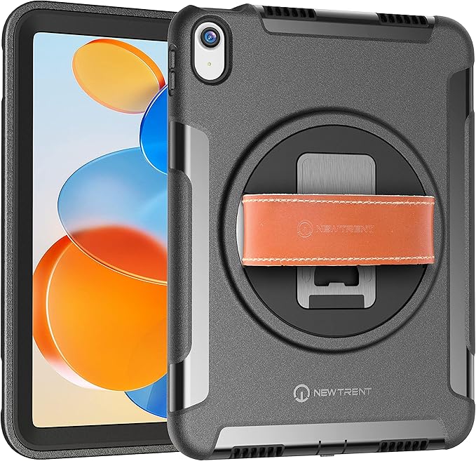 Original Rugged iPad Case for iPad 11 (A16) 11-inch (2025) & iPad 10th Gen 10.9-inch (2022) | 360° Rotating Kickstand, Genuine Leather Hand Strap, Built-in Screen Protector (Black)