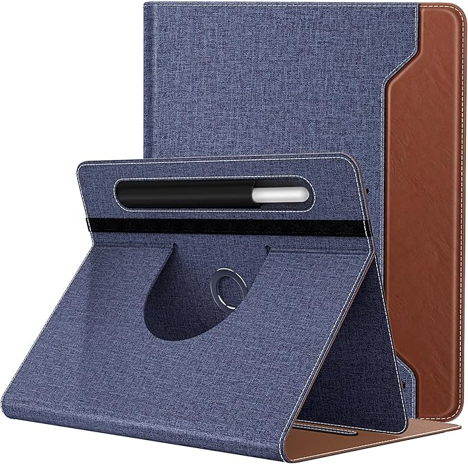 TiMOVO Universal Case for 9-11 Inch Tablet, 360 Degree Rotating Stand Protective Cover with Pen Pocket for 9 10 10.1 Inch Android Touchscreen Tablet, Blue Brown