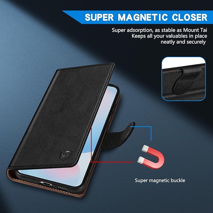 ZZXX for Samsung Galaxy S25 Wallet Case with [RFID Blocking] Card Slot Kickstand Magnetic Closure Leather Flip Fold Protective Phone Case for Samsung Galaxy S25 5G Case Wallet(Black-6.2 inch)