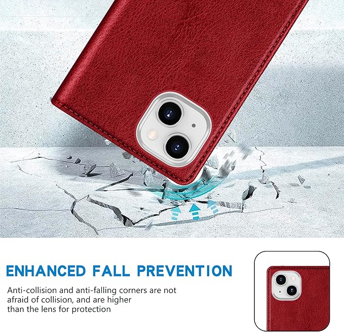 ZZXX for iPhone 15 Plus Wallet Case with [RFID Blocking] Card Slot Stand Strong Magnetic Leather Flip Fold Protective Phone Case for iPhone 15 Plus Case Wallet(Red-6.7 inch)