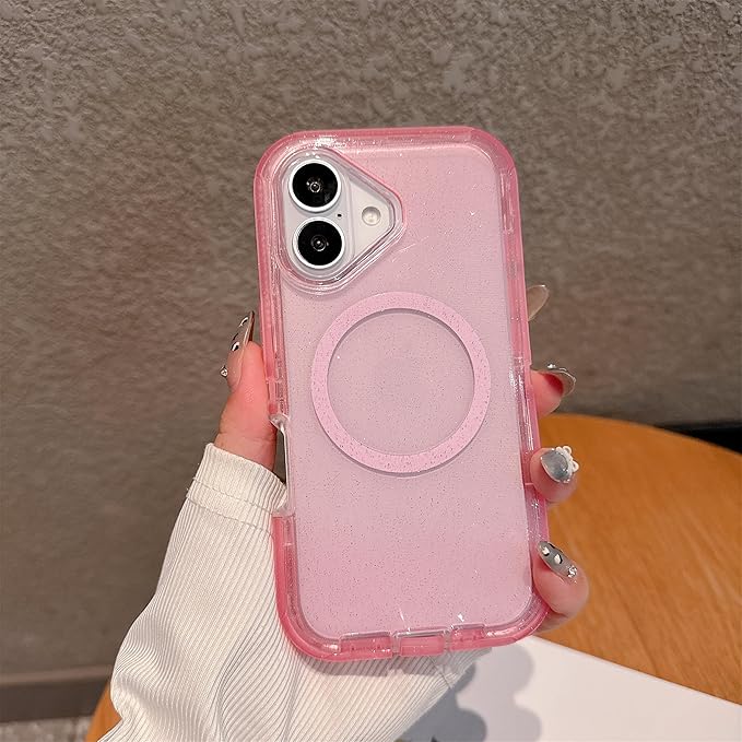 Designed for iPhone 17 Case,[Compatible with Magsafe] [Non-Yellowing] [Without Screen Protector] Shockproof/Dust/Drop Proof 3-Layer Full Body Protection Rugged Heavy Duty Cover, Pink Glitter