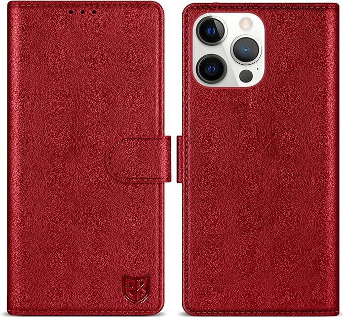 ZZXX for iPhone 15 Pro Max Wallet Case with [RFID Blocking] Card Slot Kickstand Magnetic Closure Leather Flip Fold Protective Phone Case for iPhone 15 Pro Max Case Wallet(Red-6.7 inch)