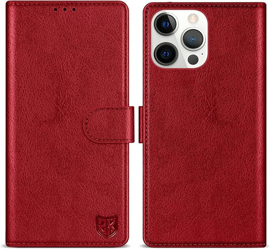 ZZXX for iPhone 15 Pro Max Wallet Case with [RFID Blocking] Card Slot Kickstand Magnetic Closure Leather Flip Fold Protective Phone Case for iPhone 15 Pro Max Case Wallet(Red-6.7 inch)