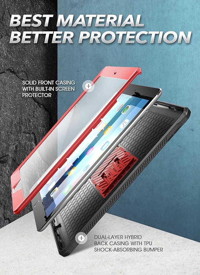 SUPCASE for iPad 9th Generation Case with Screen Protector (Unicorn Beetle Pro), [Built-in Stand] Heavy Duty Rugged Protective Case for iPad 10.2 9th / 8th / 7th Generation (2021/2020/2019), Red